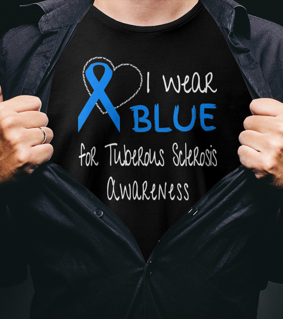 I Wear Blue For Tuberous Sclerosis Awareness With Heart Outline T-Shirt