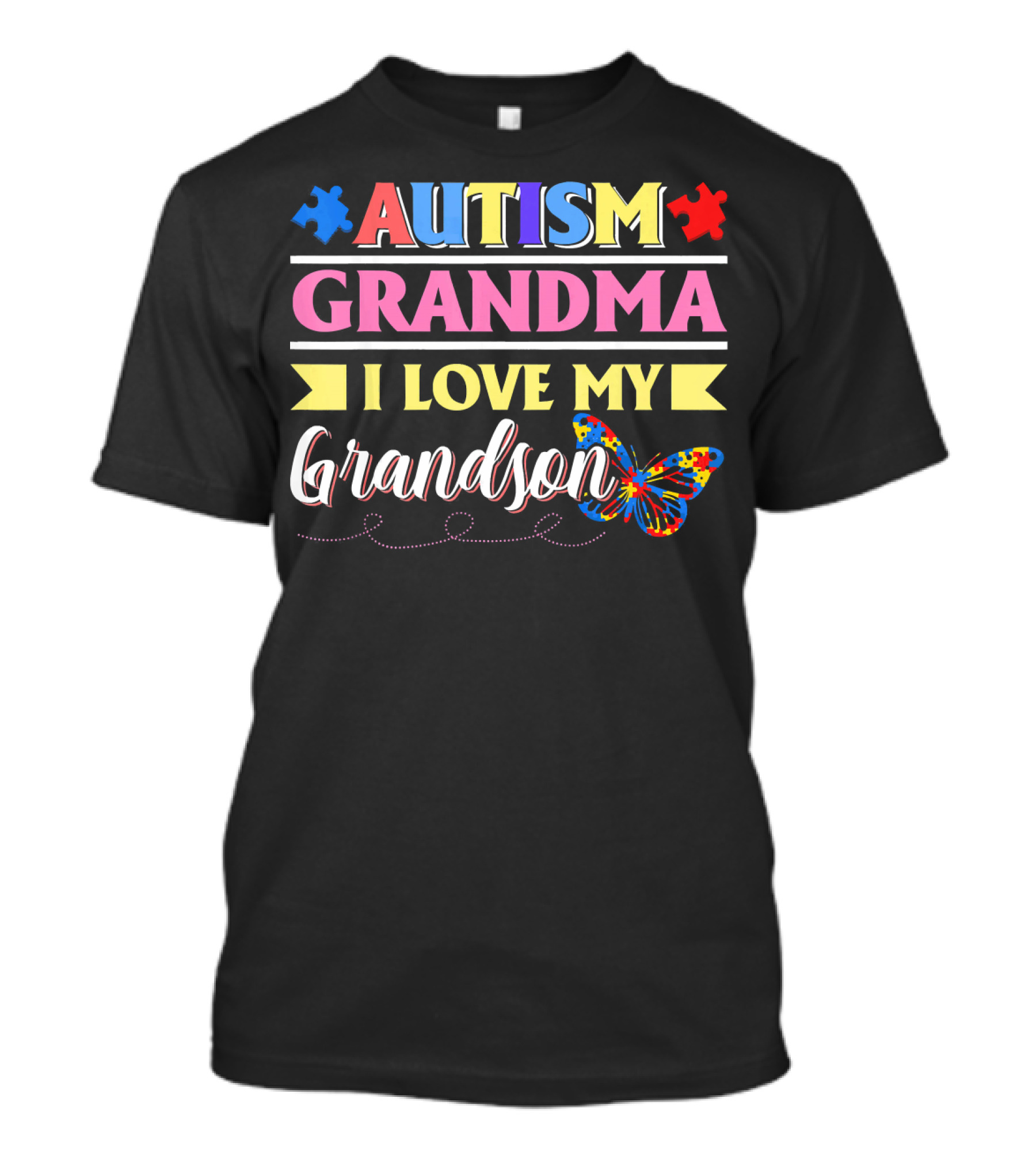 Autism Grandma I Love My Grandson Colorful Puzzle Butterfly T-Shirt