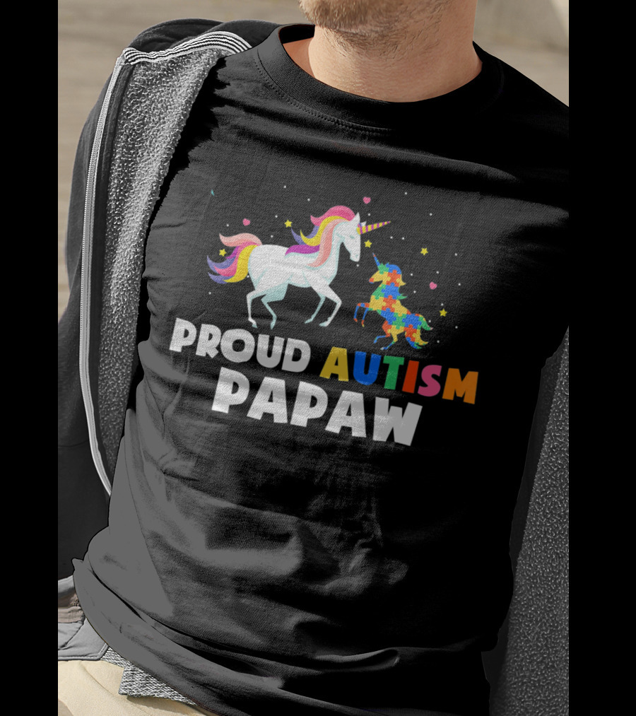Proud Autism PAPAW Unicorn Autism Awareness T-Shirt