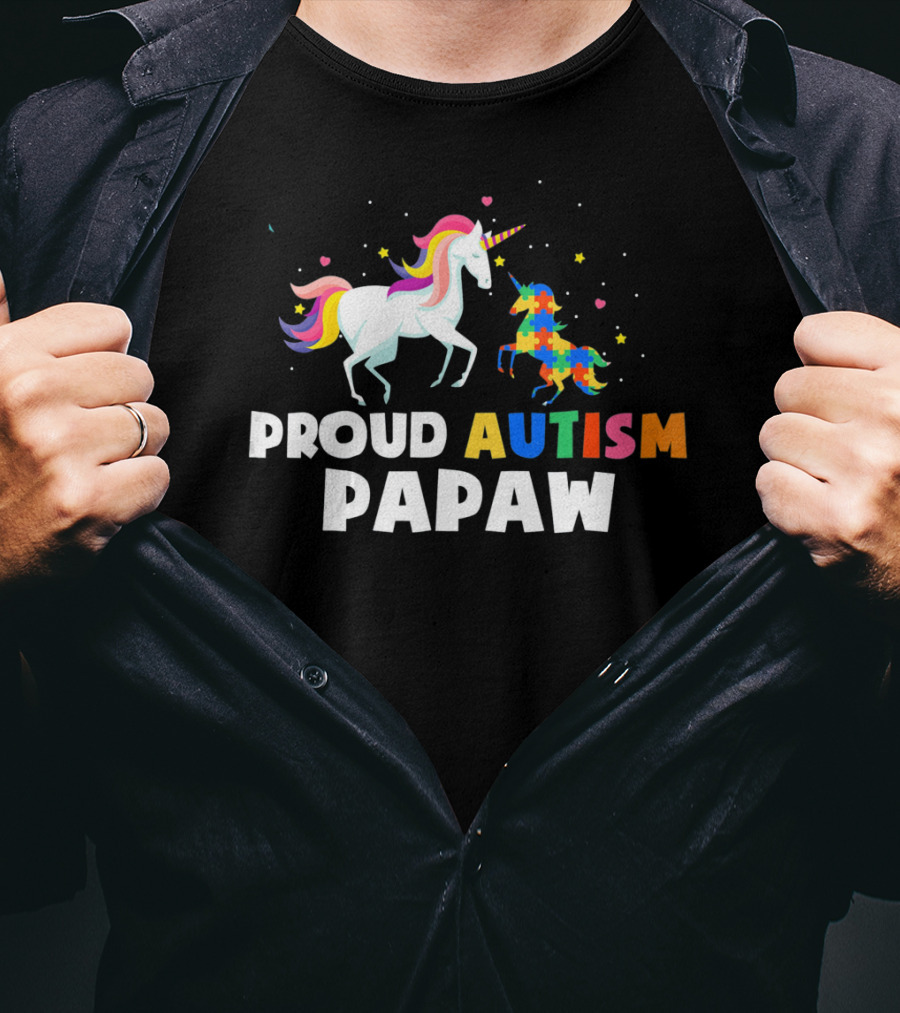 Proud Autism PAPAW Unicorn Autism Awareness T-Shirt