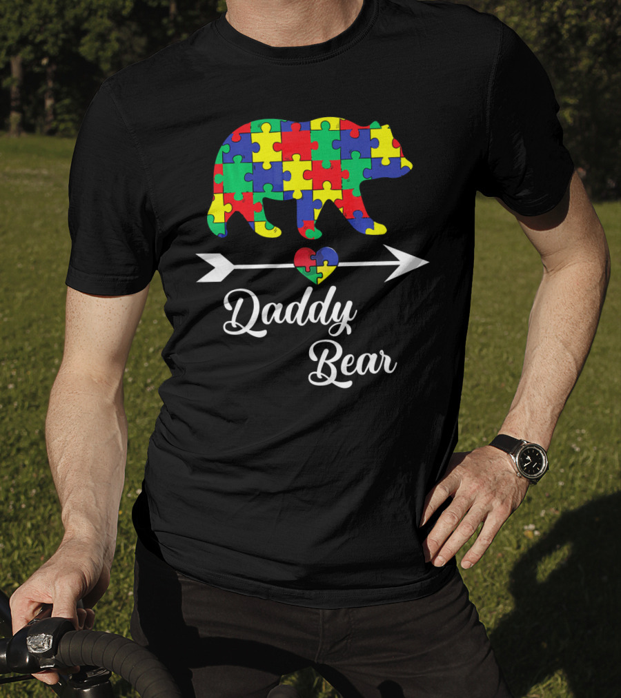 Daddy Bear Puzzle Heart Arrow Autism Awareness Dad T-Shirt