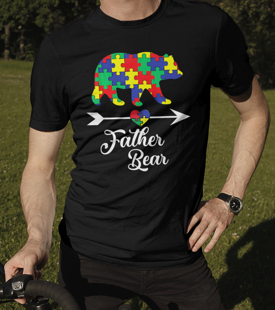 Father Bear Puzzle Autism Awareness Dad Arrow And Heart T-Shirt