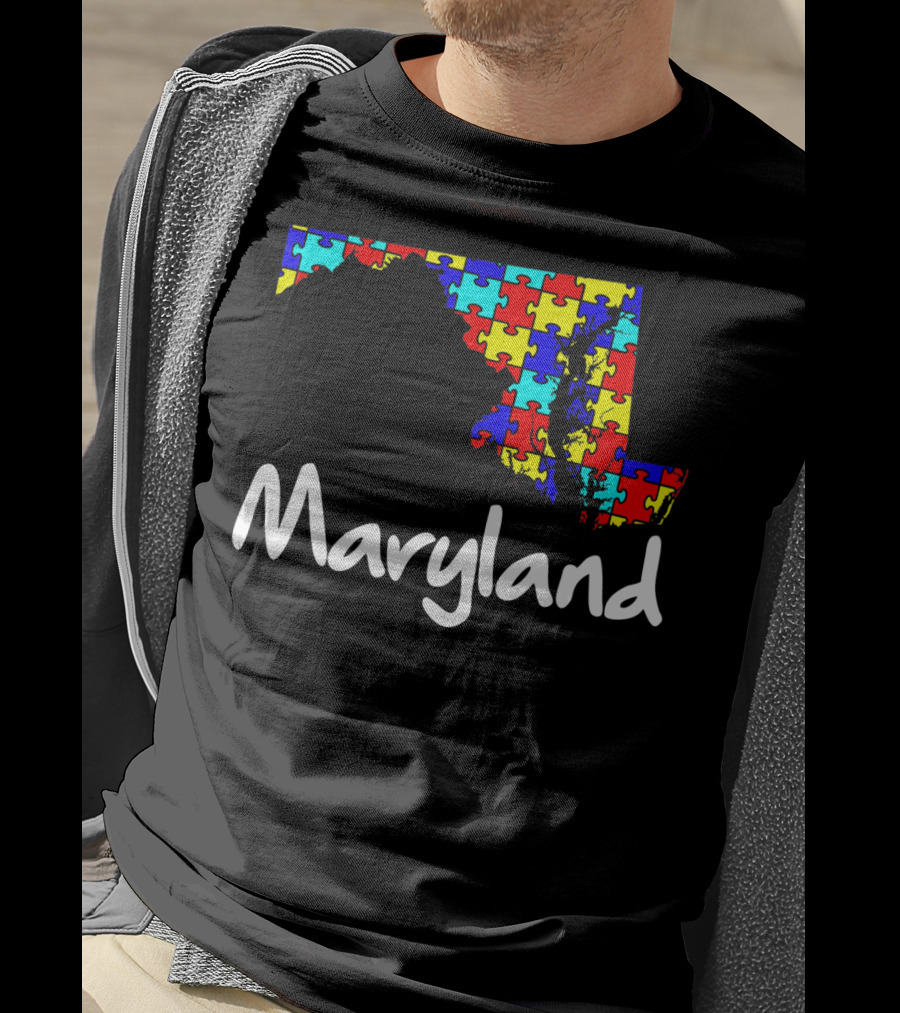 Maryland Puzzle Map Autism Awareness T-Shirt