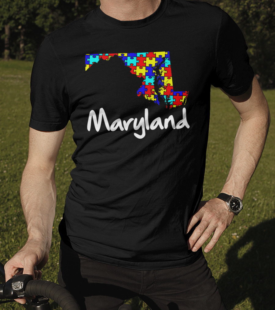 Maryland Puzzle Map Autism Awareness T-Shirt