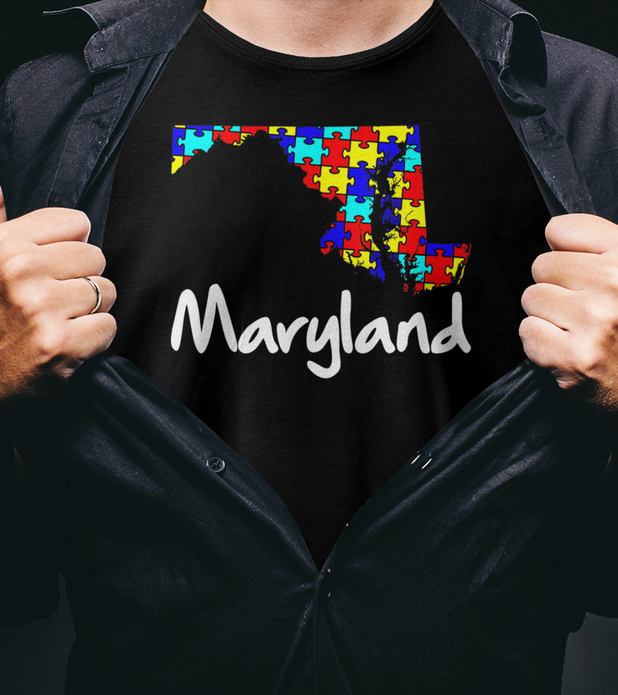 Maryland Puzzle Map Autism Awareness T-Shirt