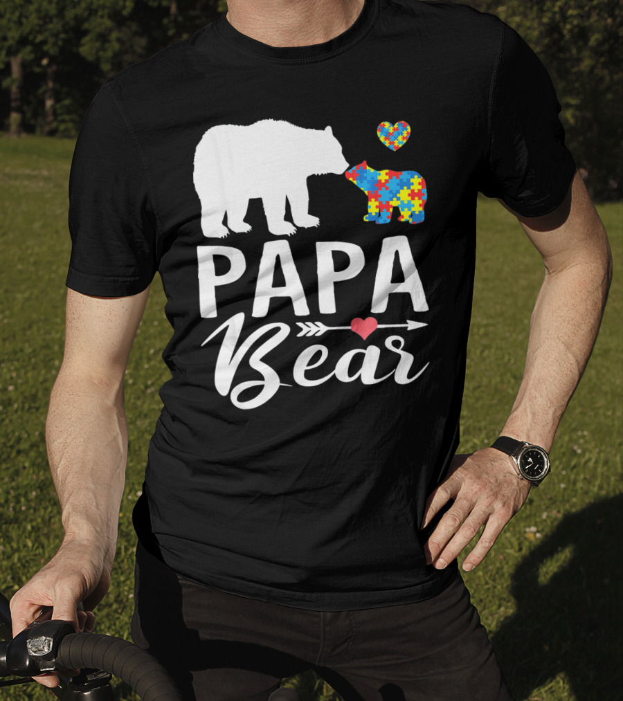 Papa Bear Autism Awareness Love Puzzle Heart Bear T-Shirt