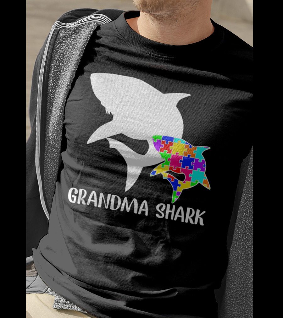 Grandma Shark Autism Awareness Puzzle Shark T-Shirt
