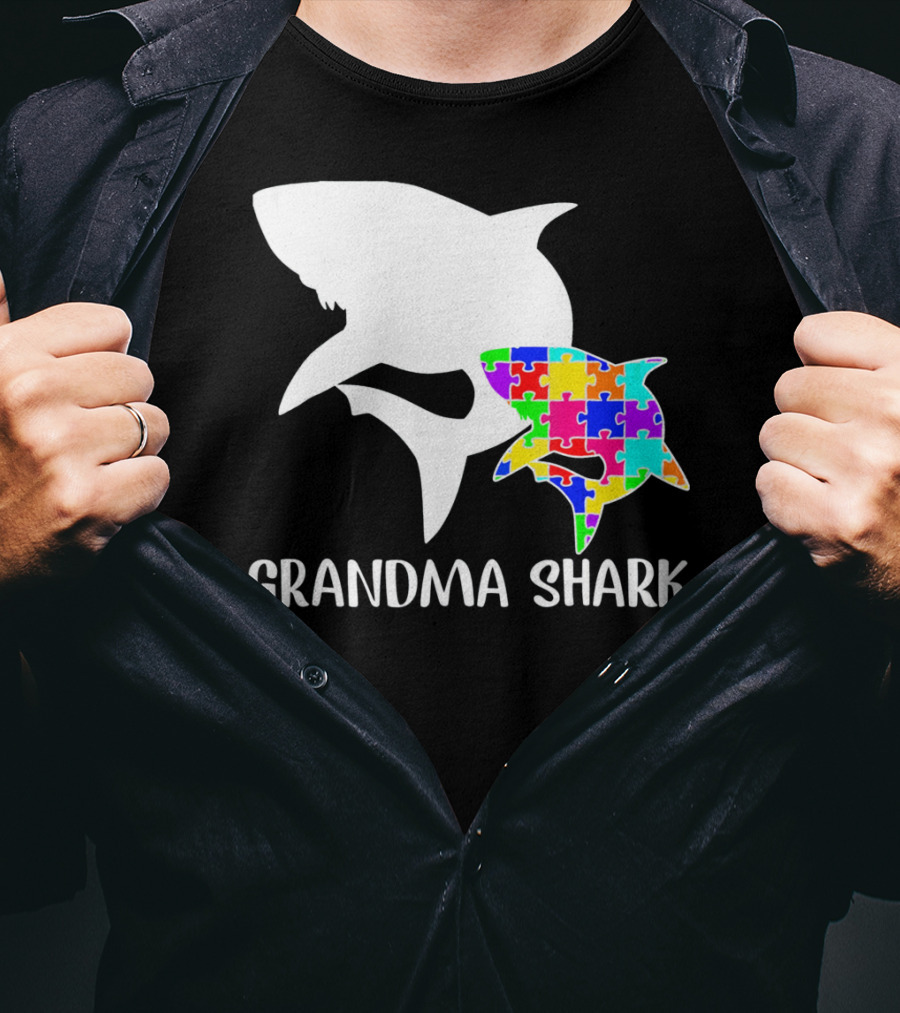 Grandma Shark Autism Awareness Puzzle Shark T-Shirt