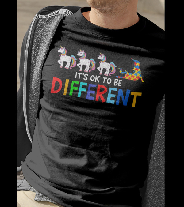 It's Ok To Be Different Unicorn Autism Rainbow Puzzle T-Shirt