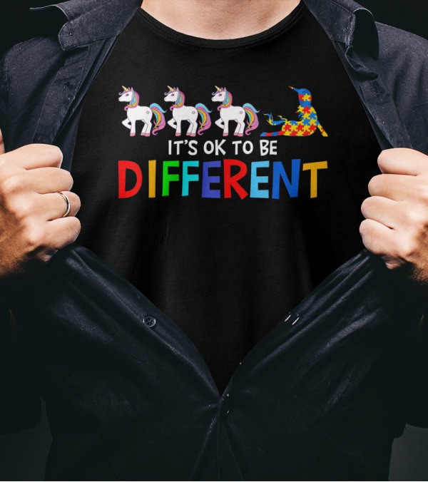 It's Ok To Be Different Unicorn Autism Rainbow Puzzle T-Shirt