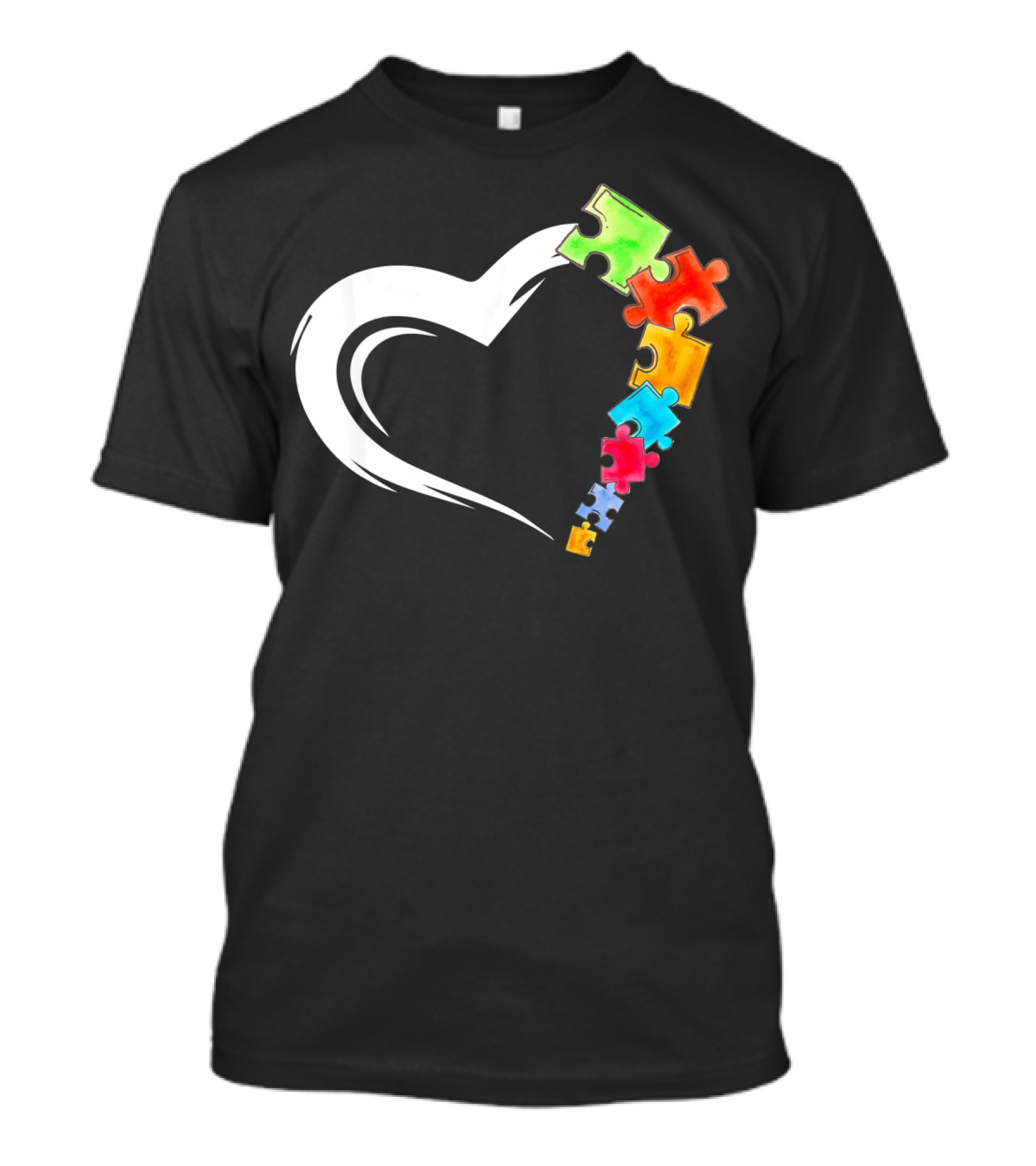Autism Awareness Love Heart With Colorful Kind Puzzle Pieces T-Shirt