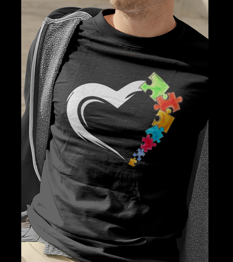 Autism Awareness Love Heart With Colorful Kind Puzzle Pieces T-Shirt