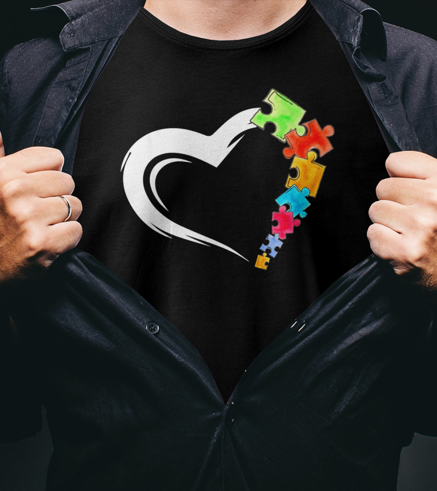 Autism Awareness Love Heart With Colorful Kind Puzzle Pieces T-Shirt