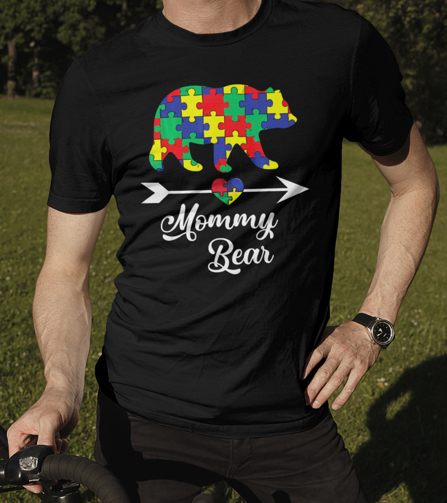 Mommy Bear With Puzzle Heart Autism Awareness T-Shirt