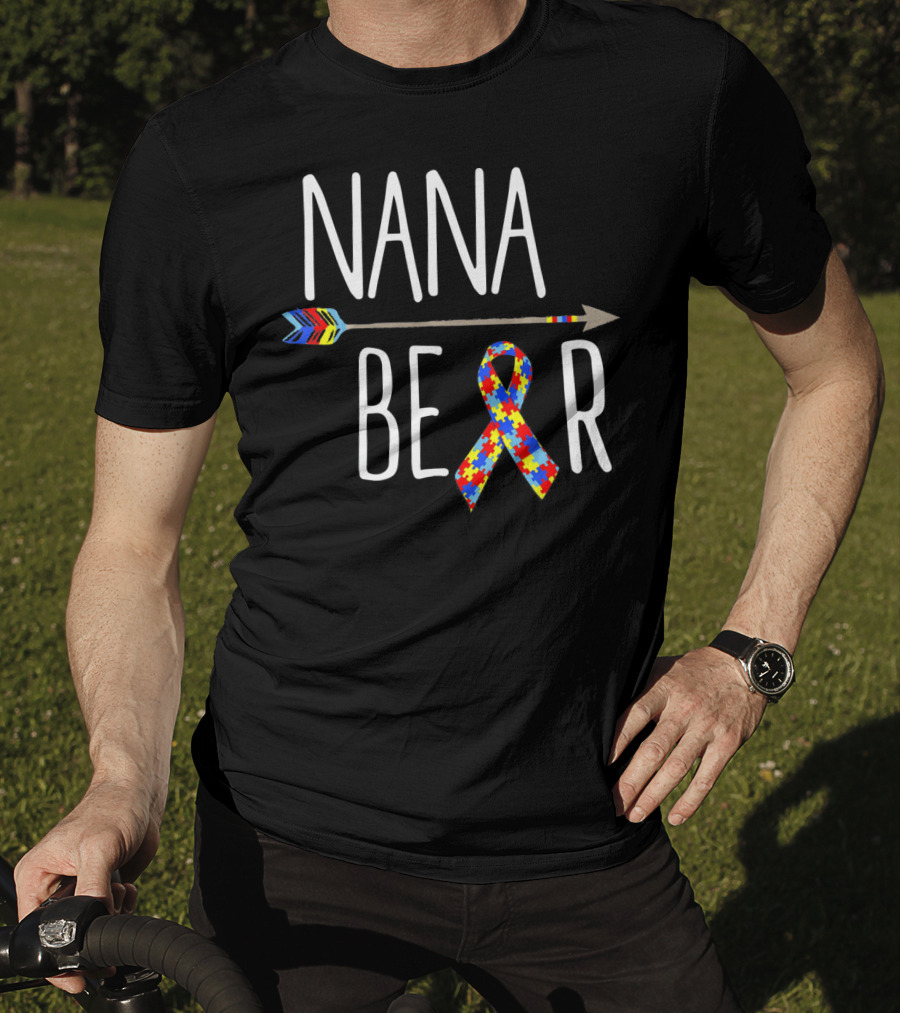 Nana Bear Autism Awareness Puzzle Ribbon Arrow T-Shirt