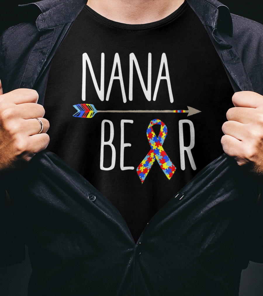 Nana Bear Autism Awareness Puzzle Ribbon Arrow T-Shirt