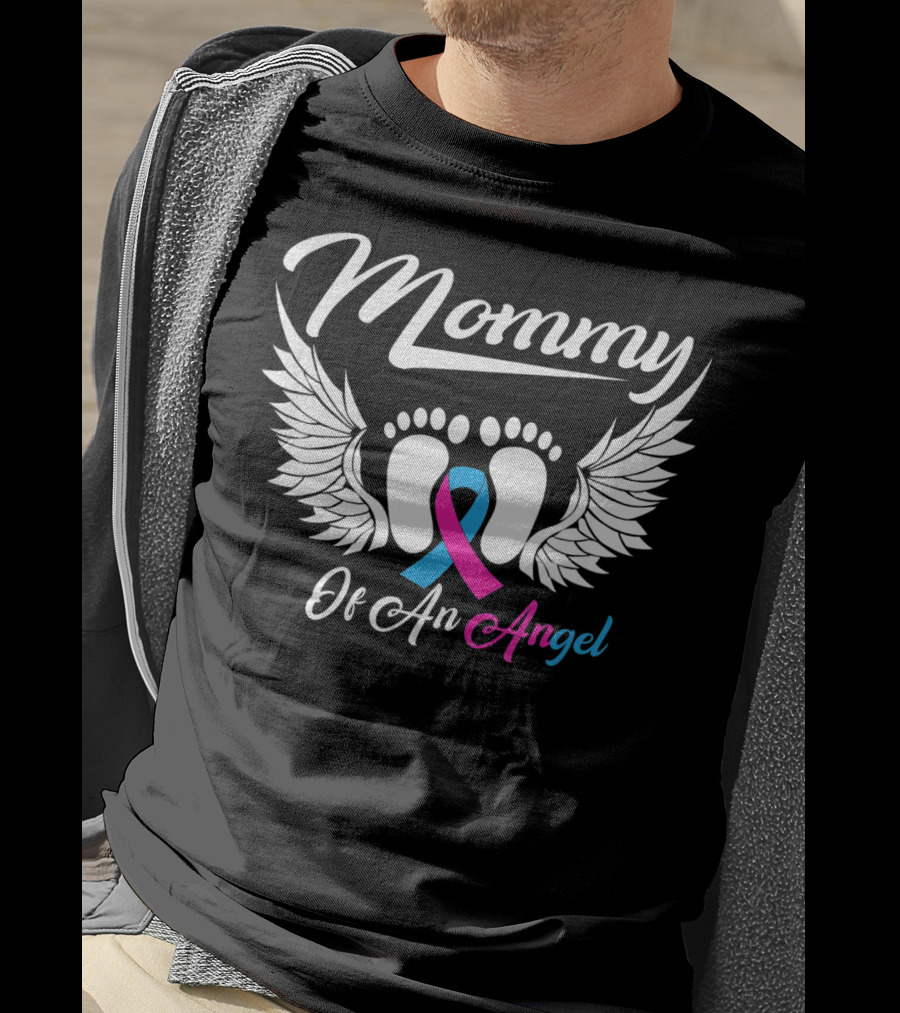 Mommy Of An Angel Miscarriage Awareness Footprints And Wings T-Shirt