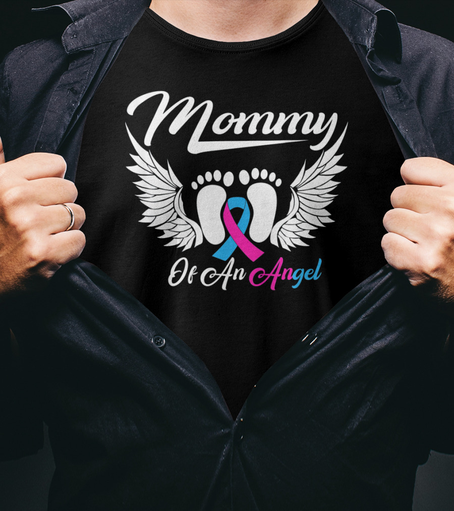 Mommy Of An Angel Miscarriage Awareness Footprints And Wings T-Shirt