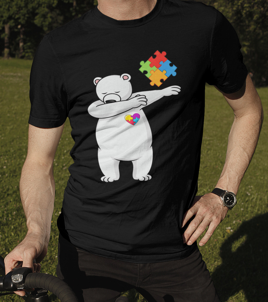 Dabbing Polar Bear Puzzle Piece Heart Autism Awareness T-Shirt