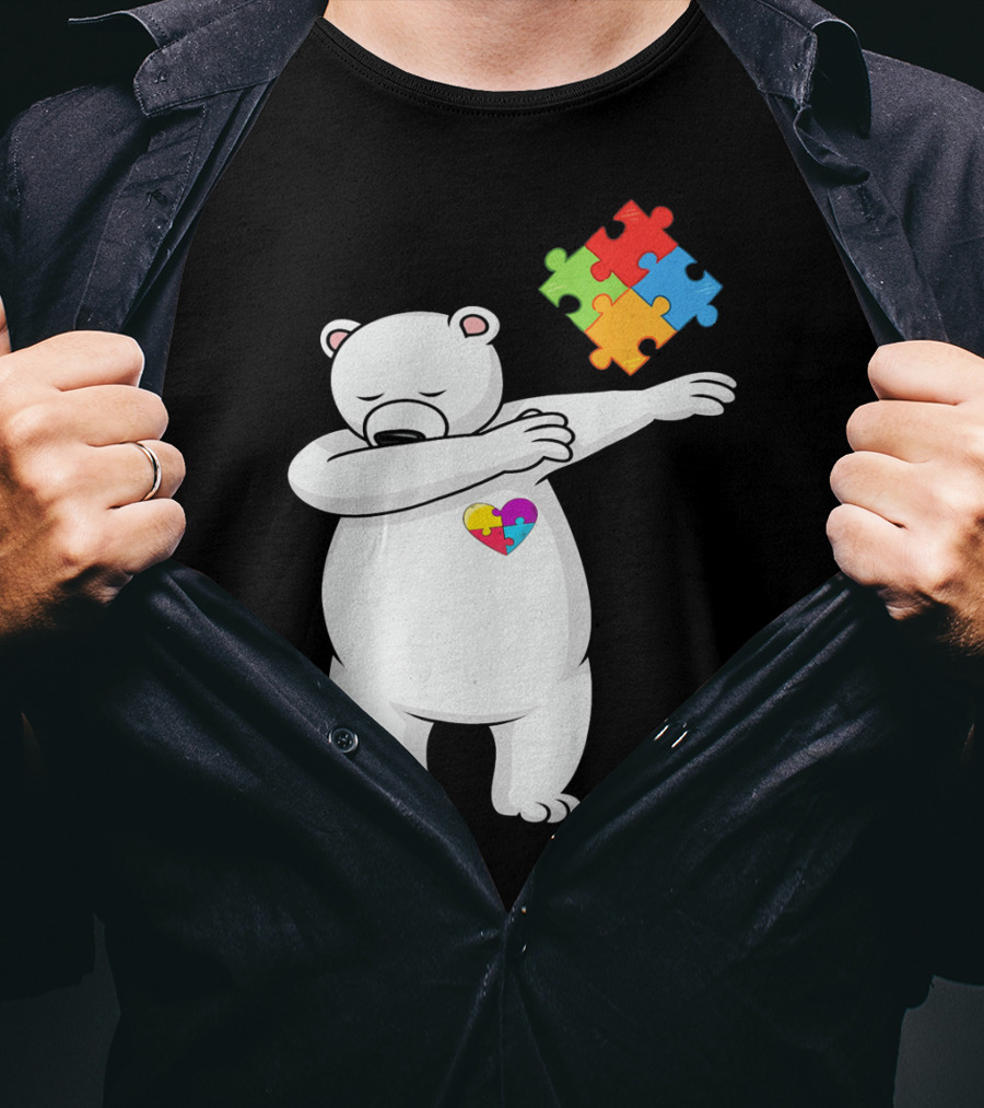 Dabbing Polar Bear Puzzle Piece Heart Autism Awareness T-Shirt