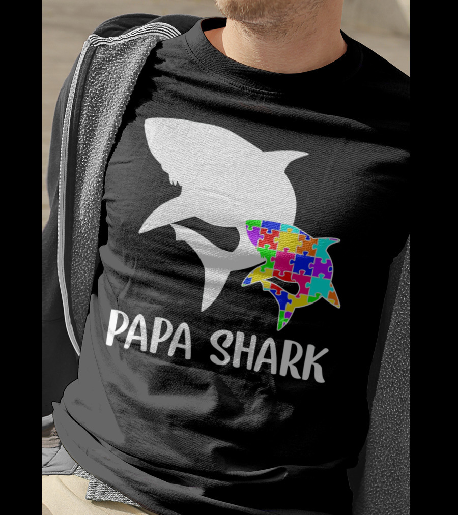 Papa Shark Autism Awareness Puzzle Shark T-Shirt