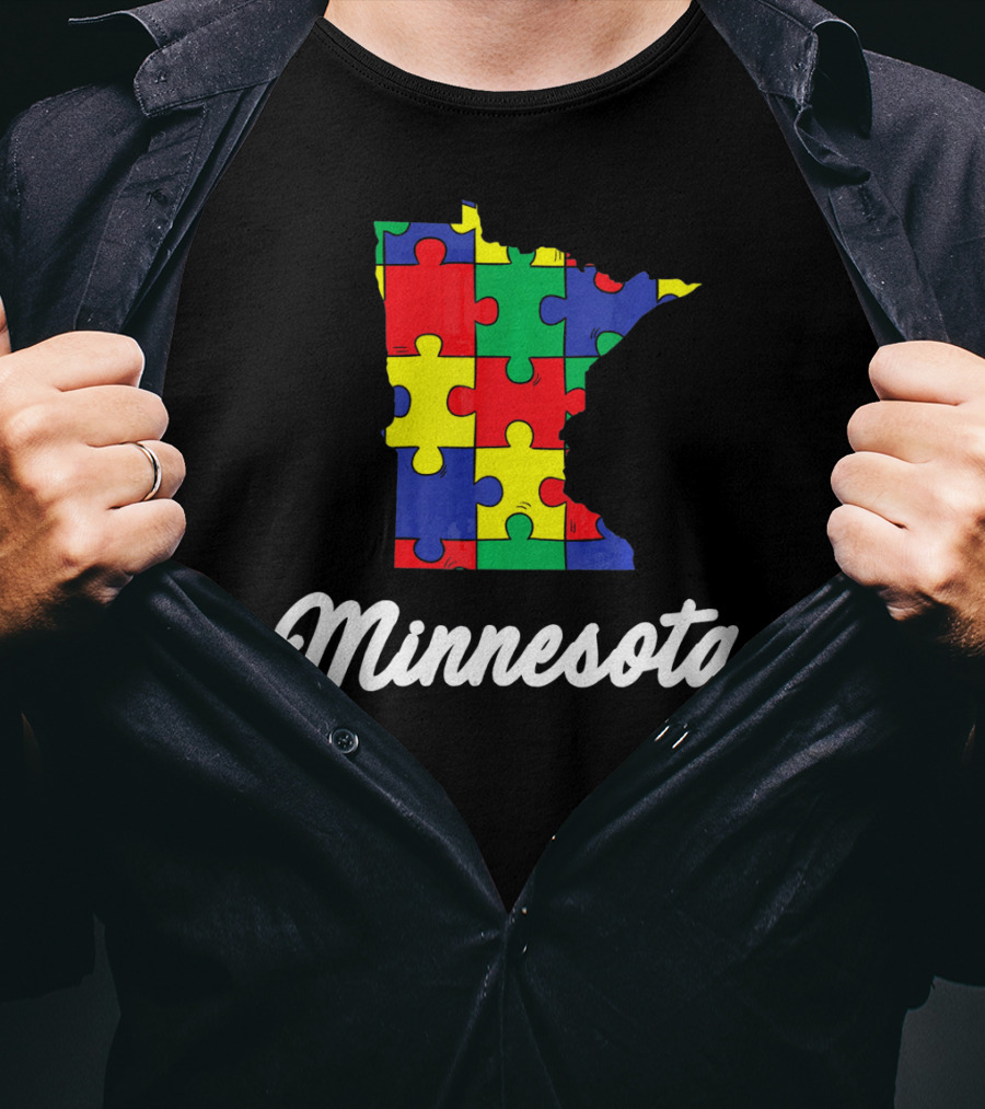 Minnesota Autism Awareness Puzzle Map T-Shirt