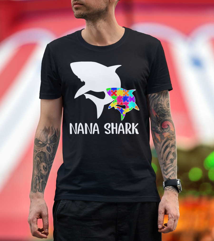 Nana Shark Puzzle Autism Awareness T-Shirt