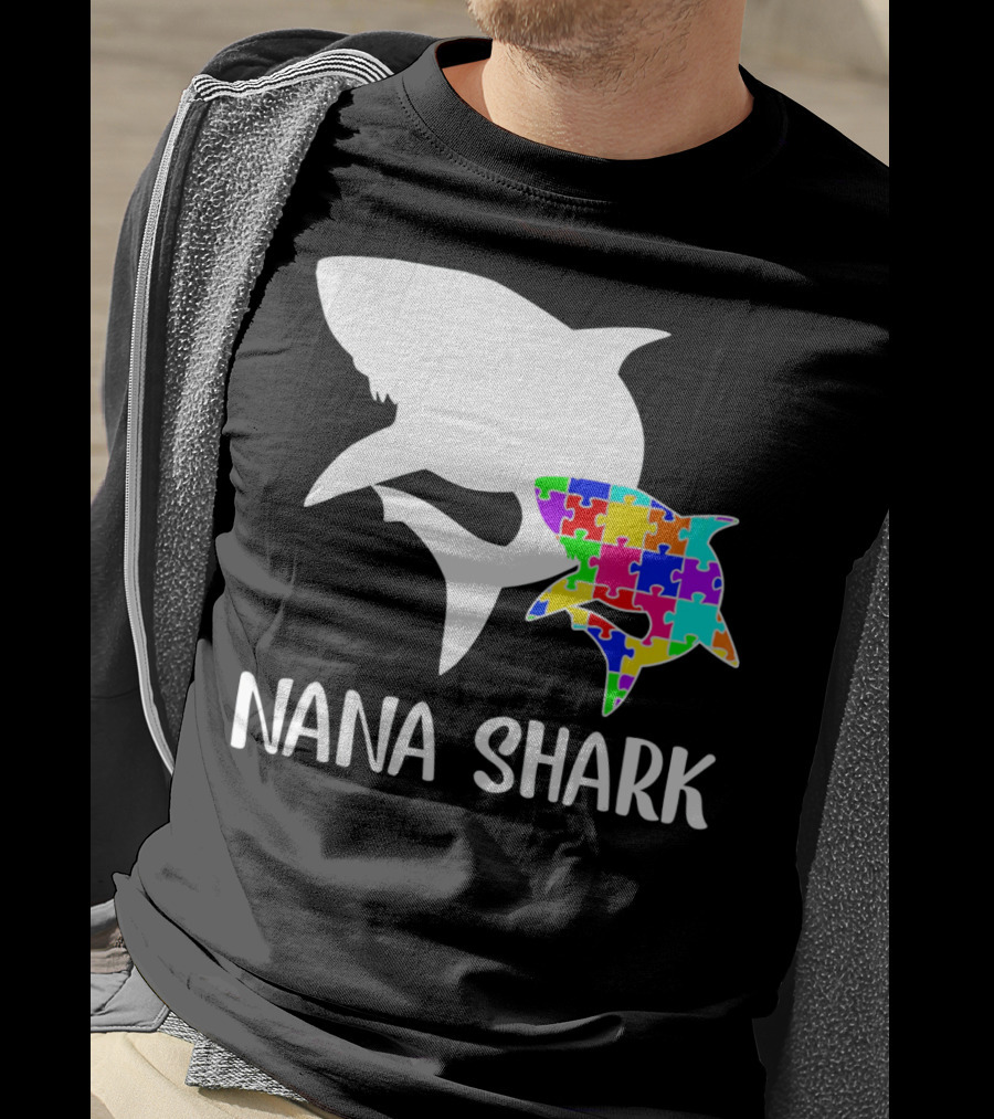 Nana Shark Puzzle Autism Awareness T-Shirt