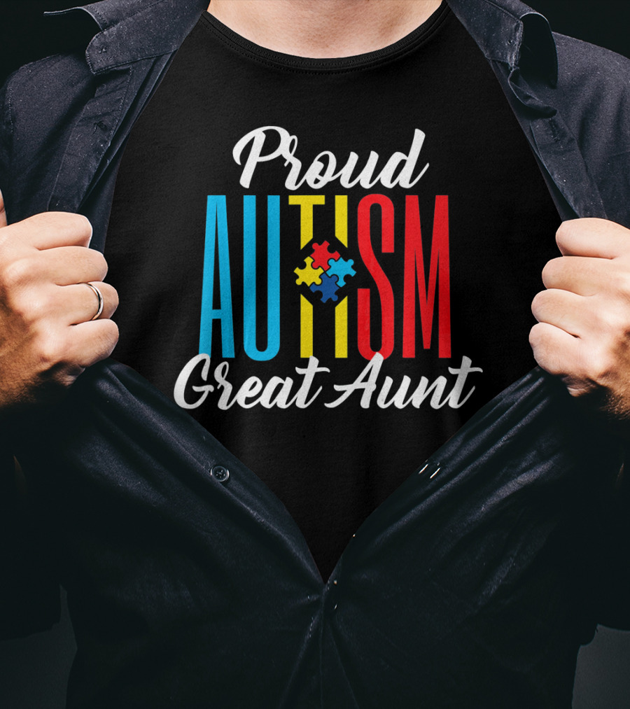 Proud Autism Great Aunt Puzzle Piece Awareness Support T-Shirt