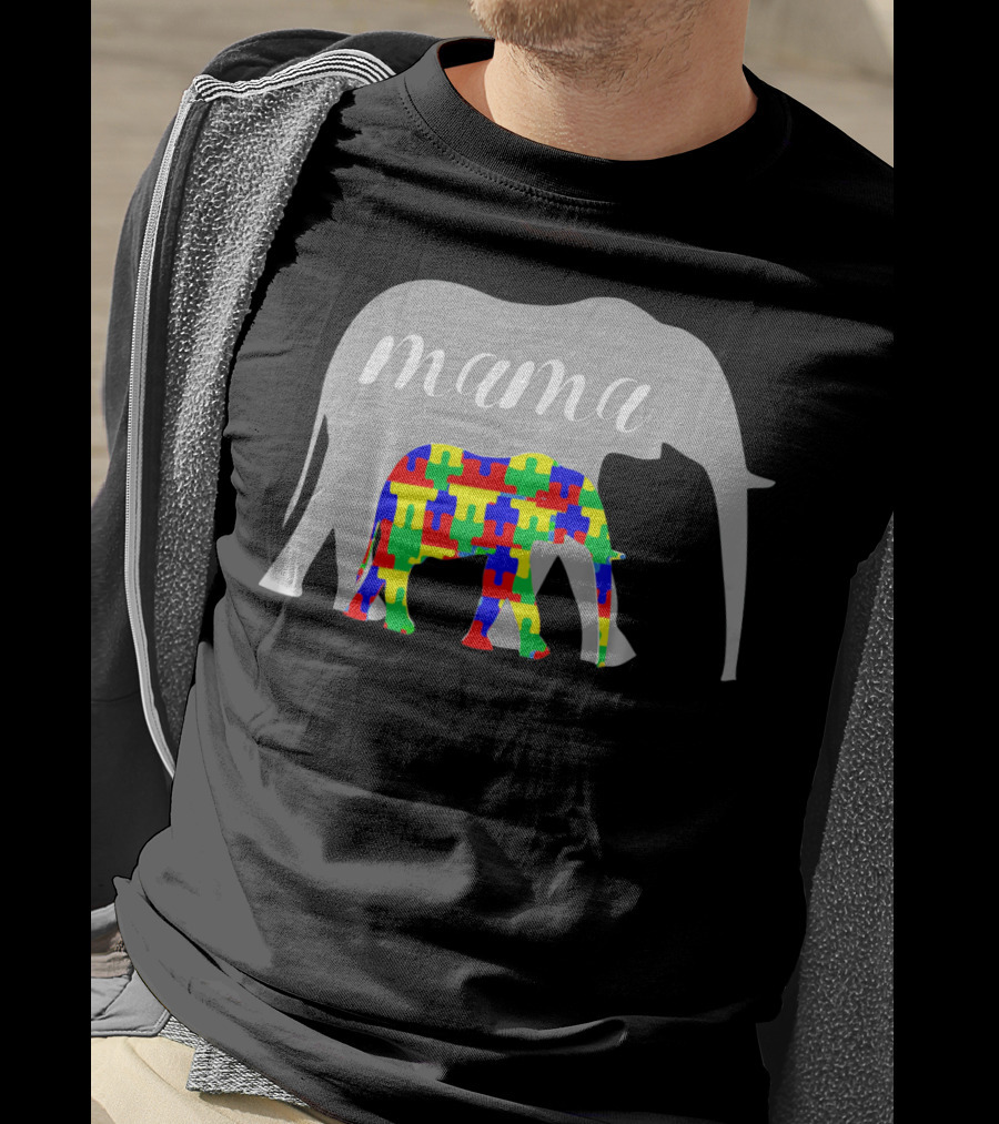 Mama Elephant Puzzle Autism Awareness T-Shirt