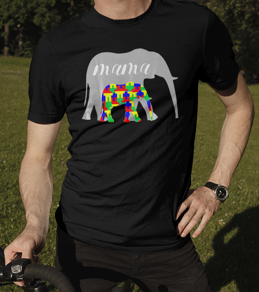 Mama Elephant Puzzle Autism Awareness T-Shirt