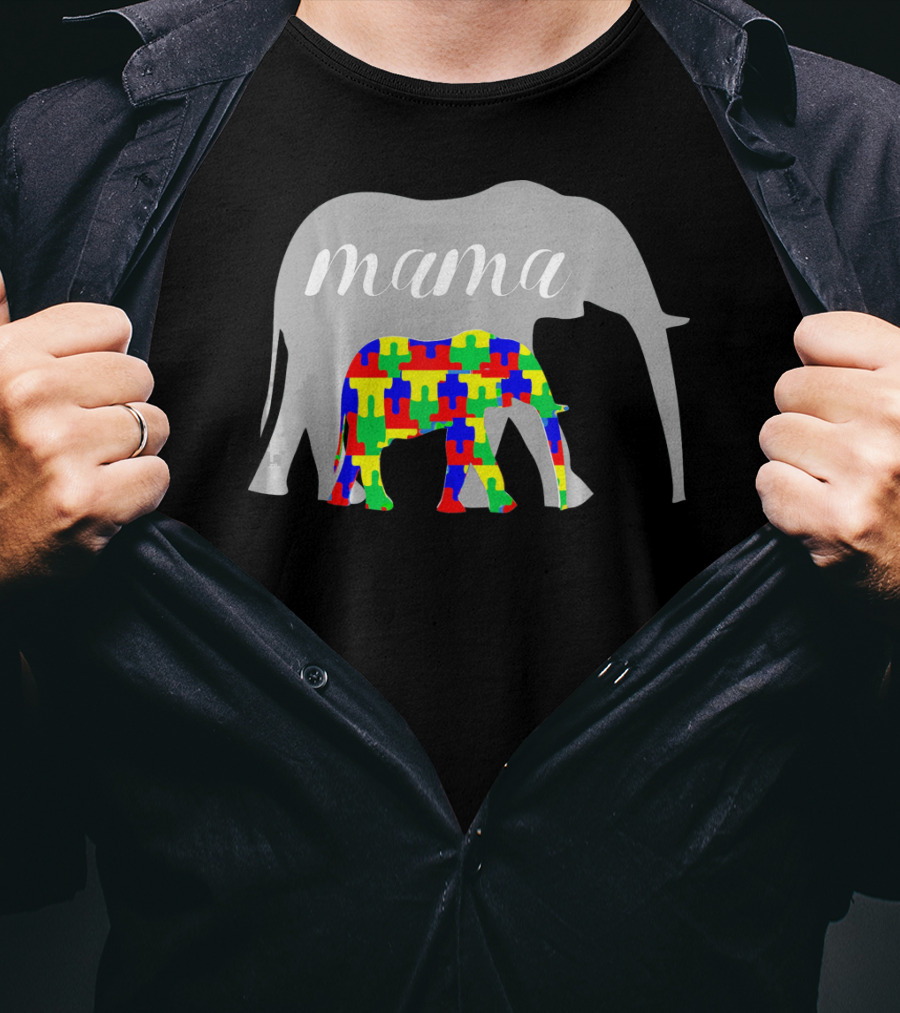 Mama Elephant Puzzle Autism Awareness T-Shirt