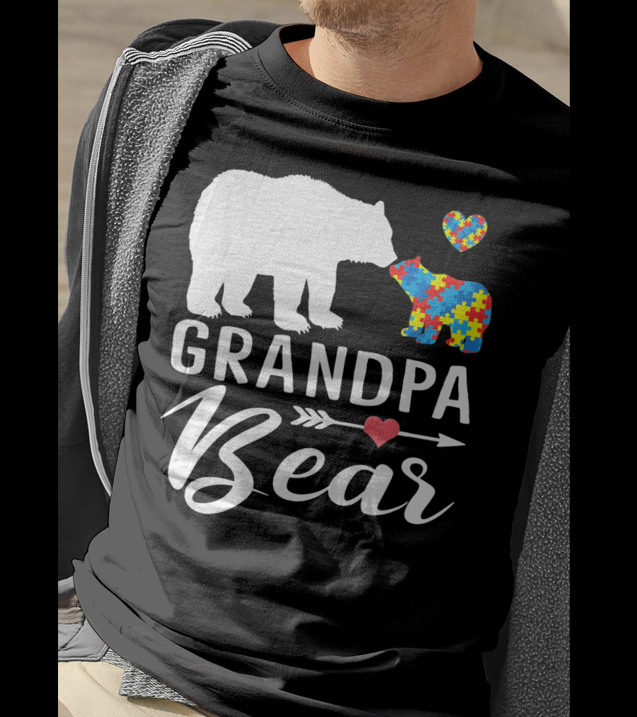 Grandpa Bear Autism Awareness Puzzle Heart Love T-Shirt