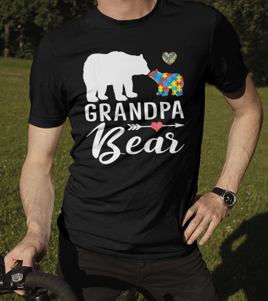 Grandpa Bear Autism Awareness Puzzle Heart Love T-Shirt