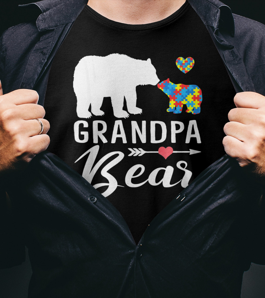 Grandpa Bear Autism Awareness Puzzle Heart Love T-Shirt