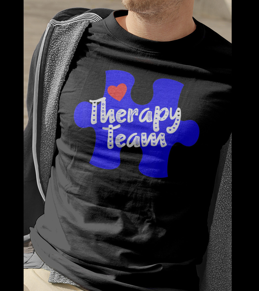 Therapy Team Blue Puzzle Heart Autism Awareness T-Shirt