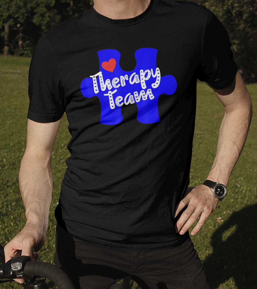 Therapy Team Blue Puzzle Heart Autism Awareness T-Shirt