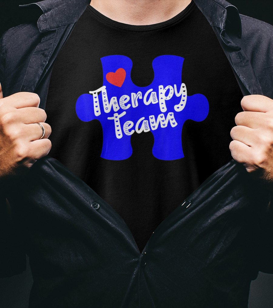 Therapy Team Blue Puzzle Heart Autism Awareness T-Shirt