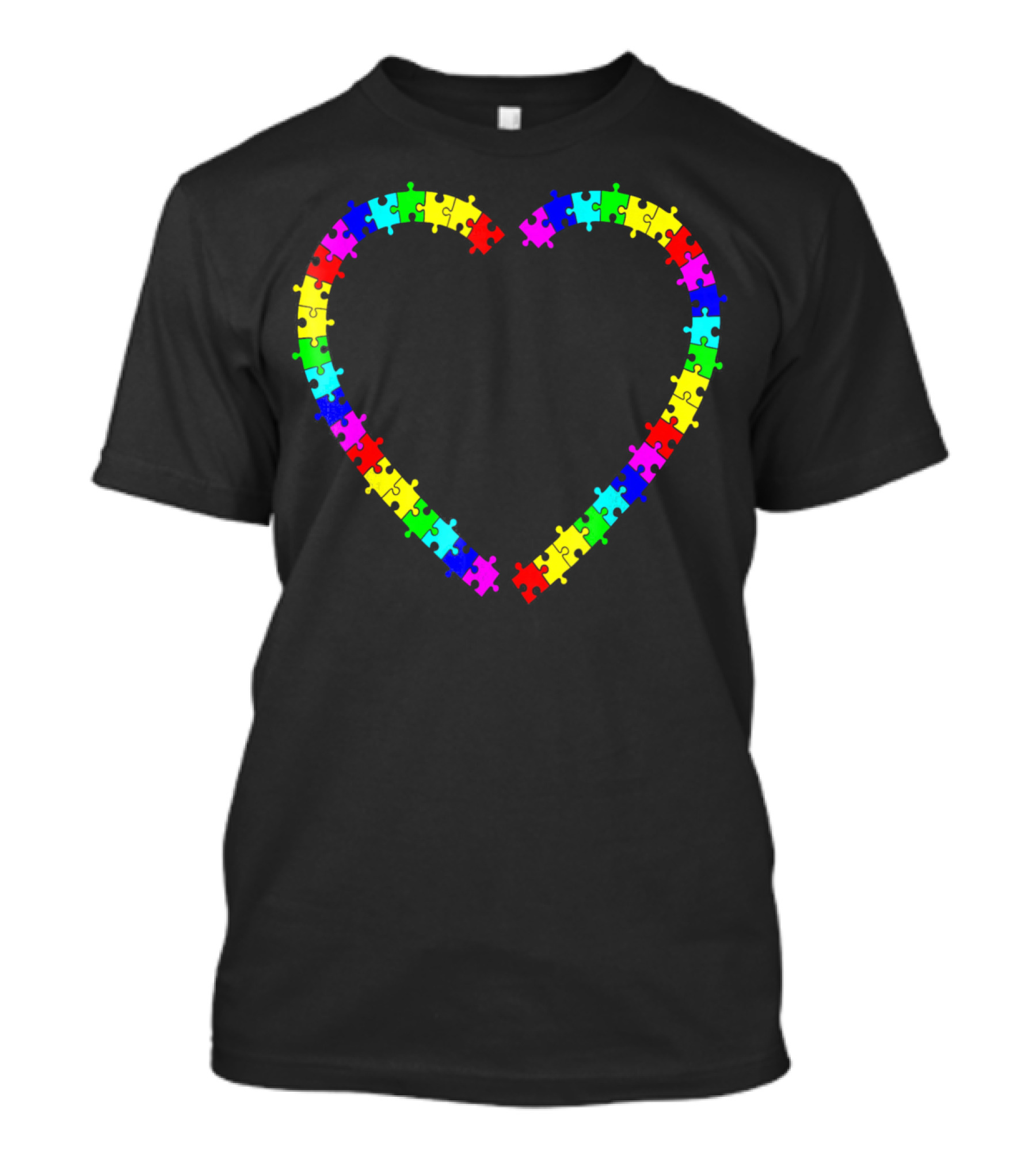 Autism Spectrum Awareness Puzzle Pieces Rainbow Heart T-Shirt