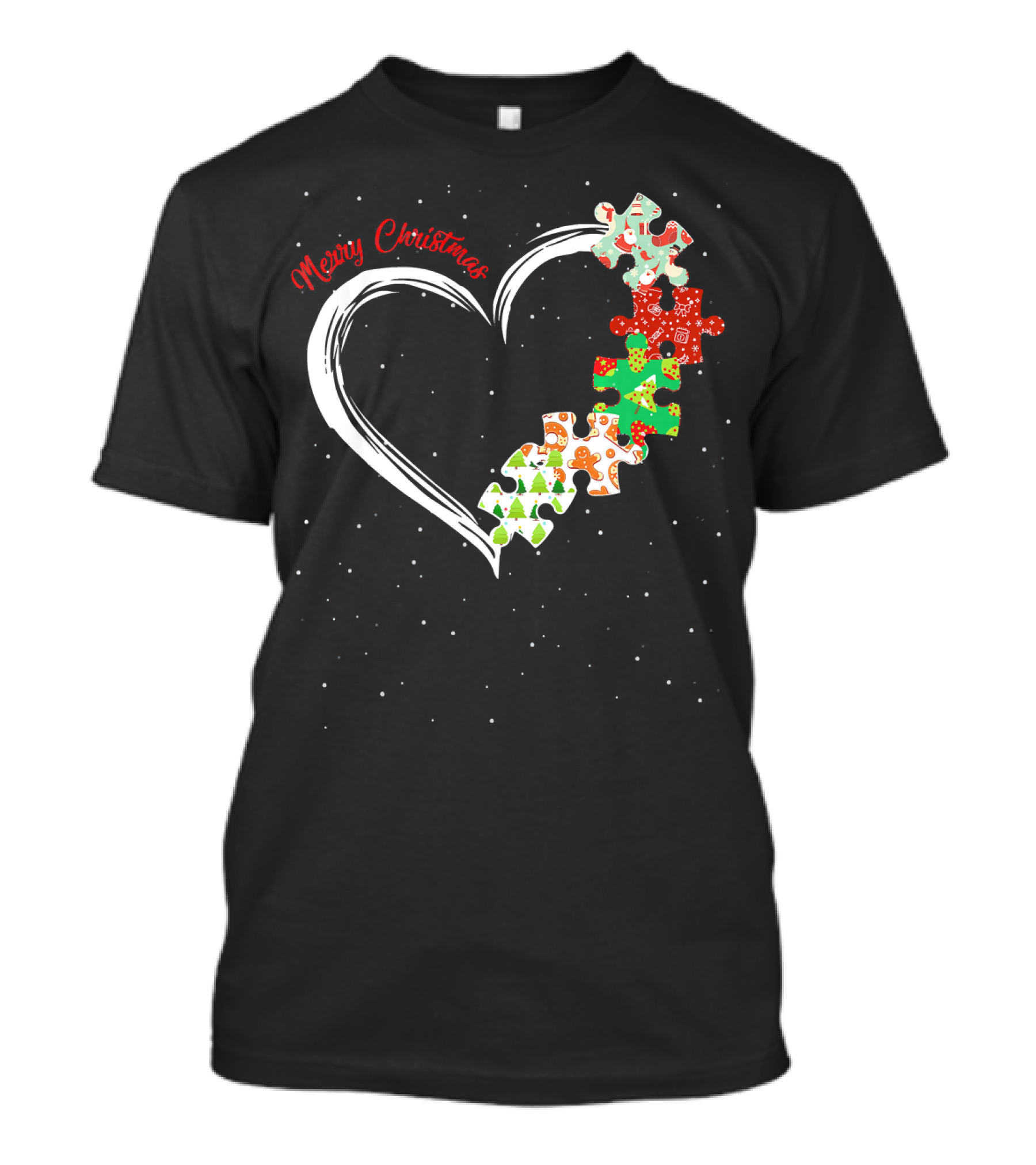 Merry Christmas Autism Awareness Heart Puzzle T-Shirt