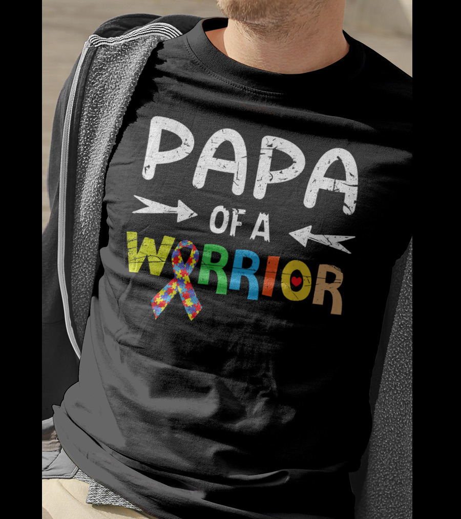 Papa Of A Warrior Autism Awareness Puzzle T-Shirt