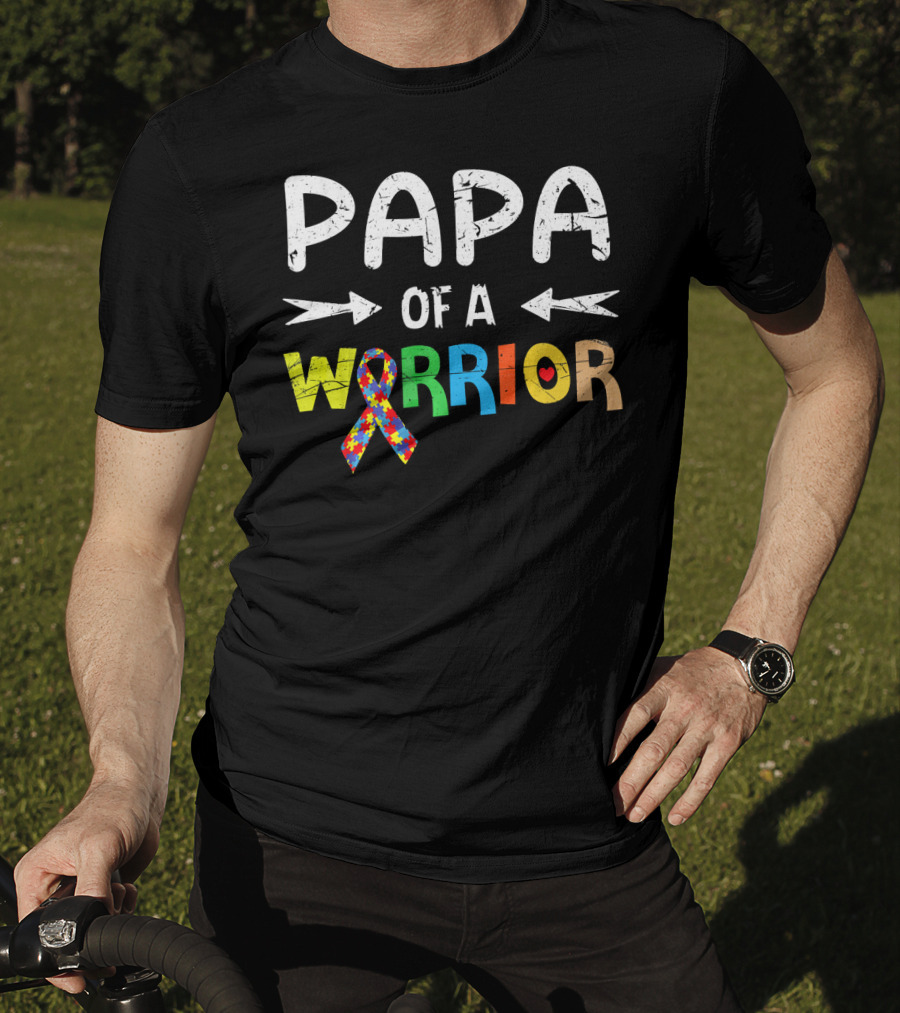 Papa Of A Warrior Autism Awareness Puzzle T-Shirt