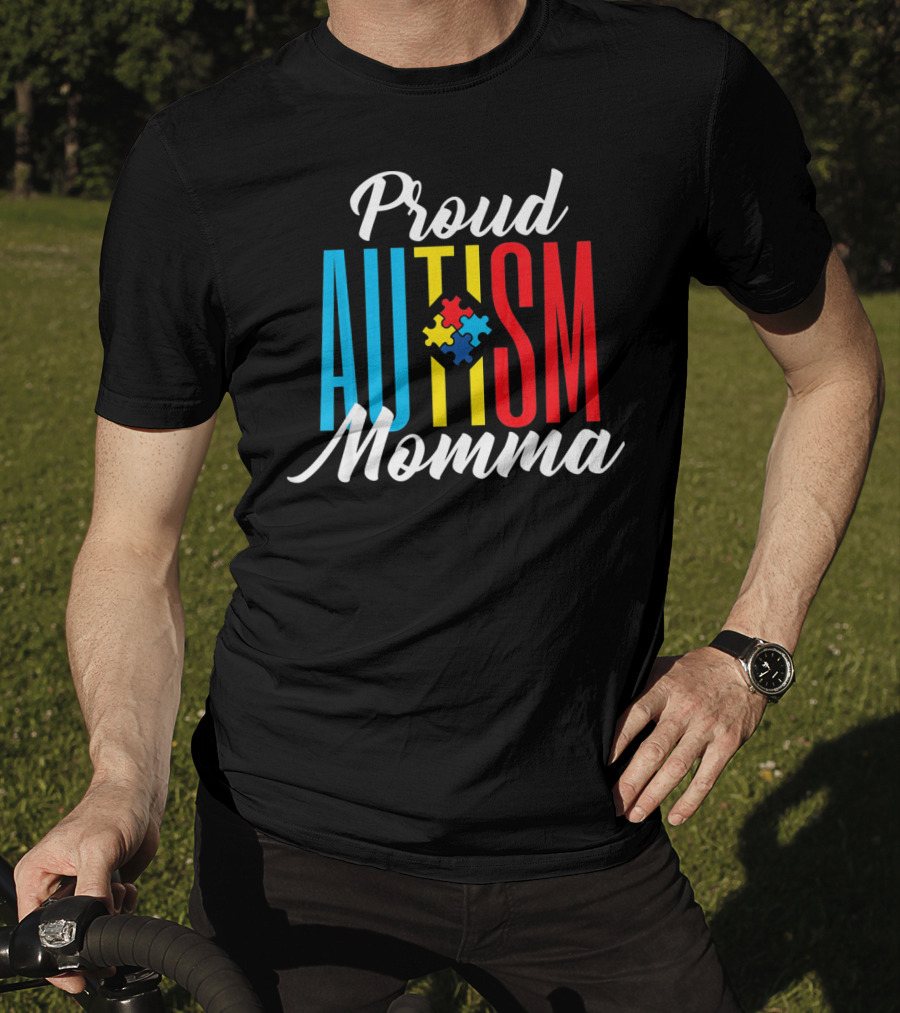 Proud Autism Momma Awareness Puzzle Pieces T-Shirt