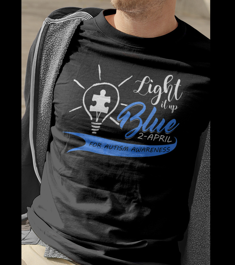 Light It Up Blue 2-April For Autism Awareness Puzzle Bulb T-Shirt