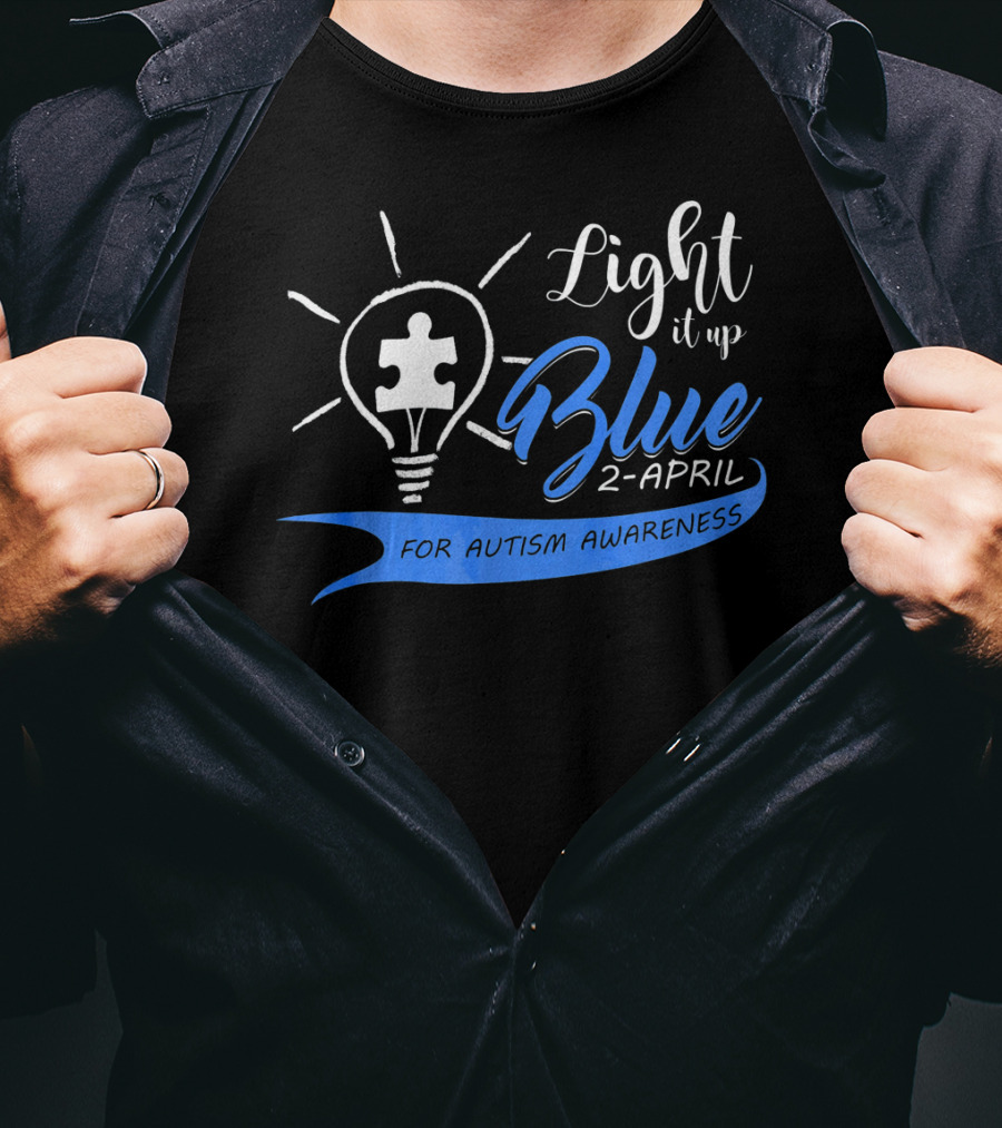 Light It Up Blue 2-April For Autism Awareness Puzzle Bulb T-Shirt