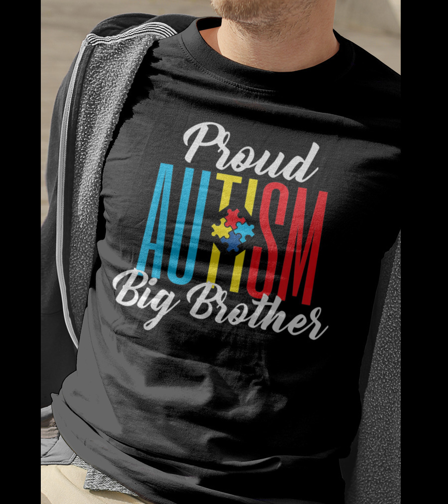 Proud Autism Big Brother Awareness Puzzle Colors T-Shirt