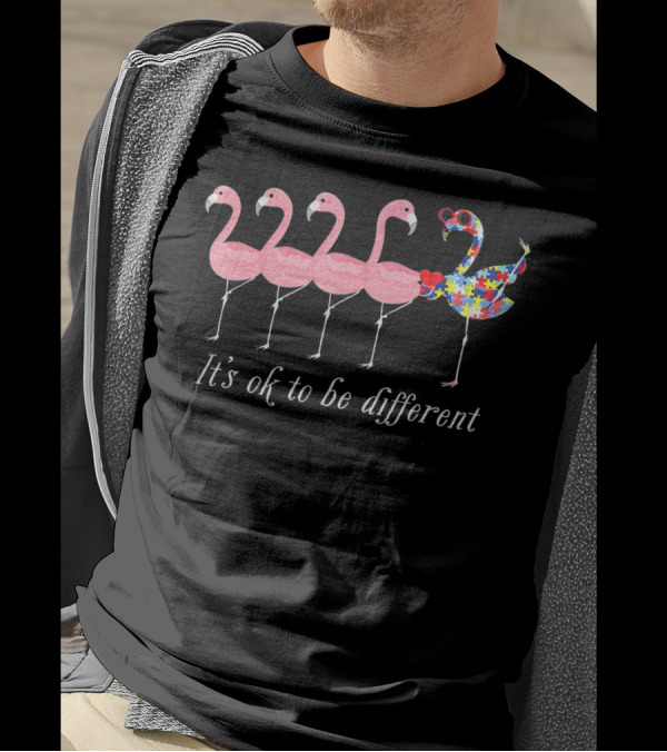 It's Ok To Be Different Autism Flamingo Puzzle T-Shirt