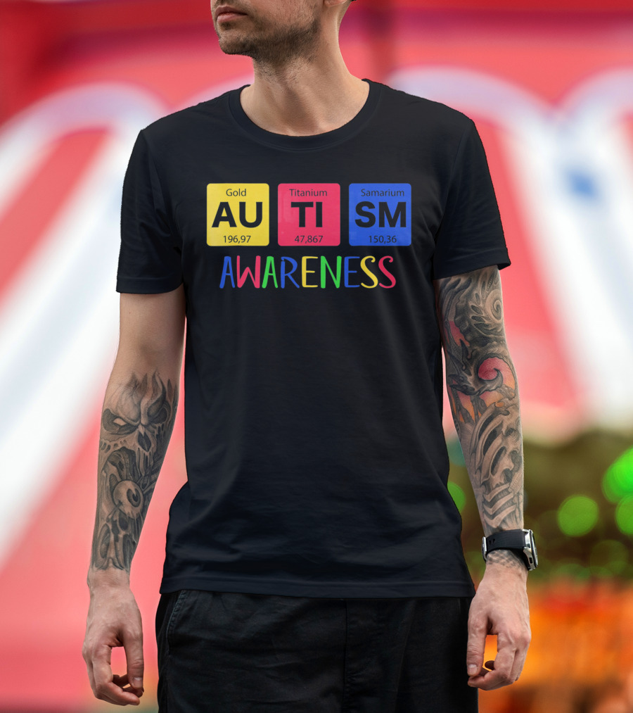 Autism Awareness Gold Titanium Samarium Periodic Elements T-Shirt