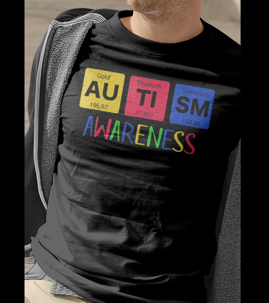 Autism Awareness Gold Titanium Samarium Periodic Elements T-Shirt