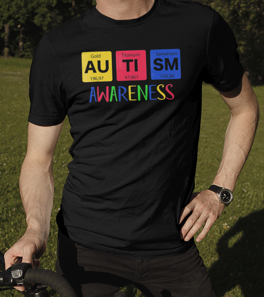 Autism Awareness Gold Titanium Samarium Periodic Elements T-Shirt